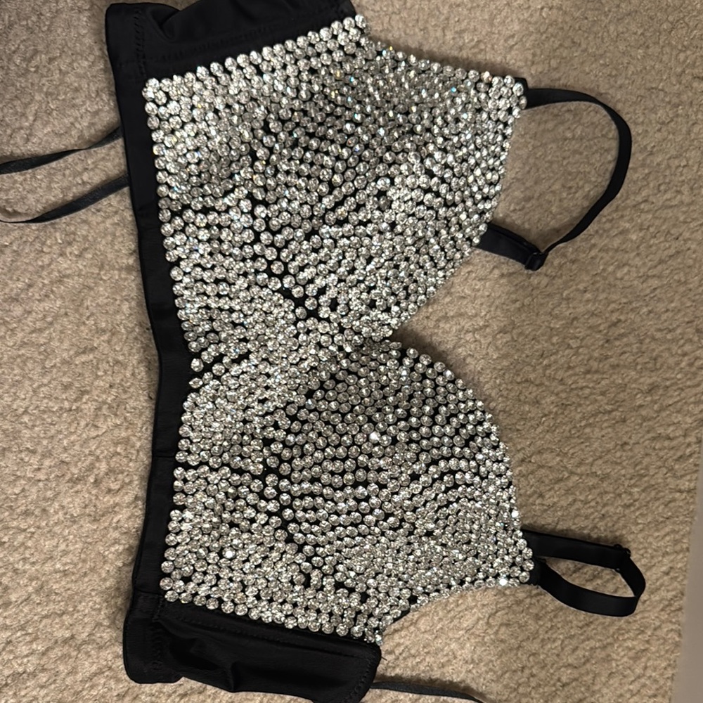 Women's Black and Silver Embellished top